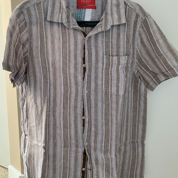 Men Linen & Cotton Button Down Short Sleeved Shirt - Picture 1 of 4